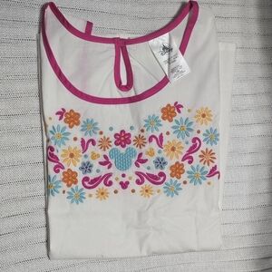 NWT Disney Parks Embroirded White Sleeveless Top with Floral Embroidery Sz S